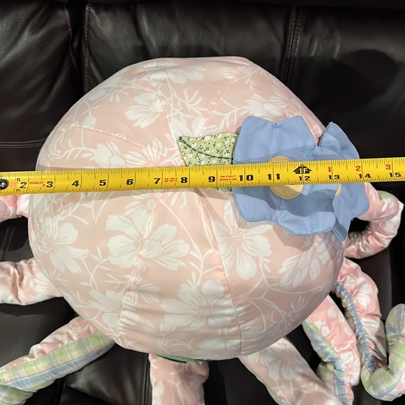 Jumbo Pottery Barn Kids Pink Octopus Plush Floral Plaid Stuffed Animal - Picture 6 of 7